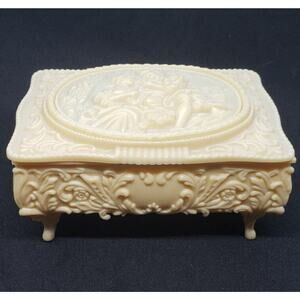 Vintage Victorian Couple celluloid Jewelry Box Trinket Gift & Mirror Fancy Gift